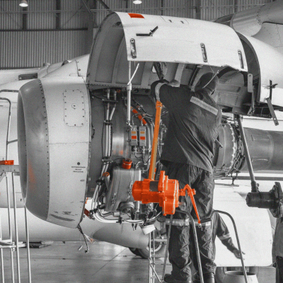 Aircraft engine undergoing maintenance