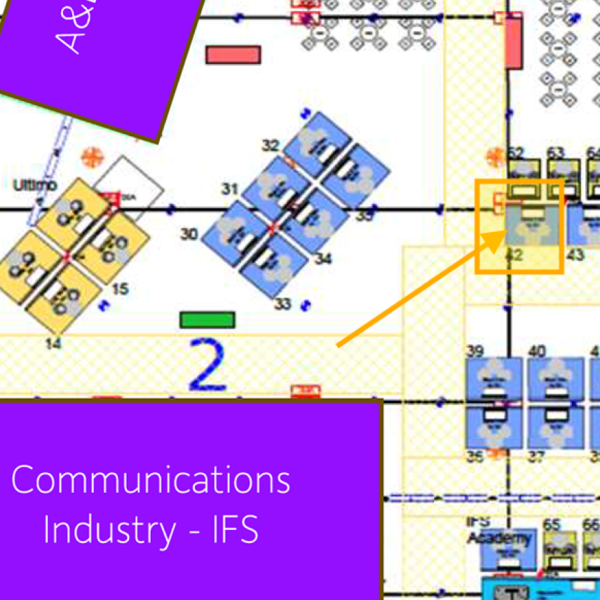 IFS Unleashed floor plan showing Booth 2 in the Communications Industry pavilion