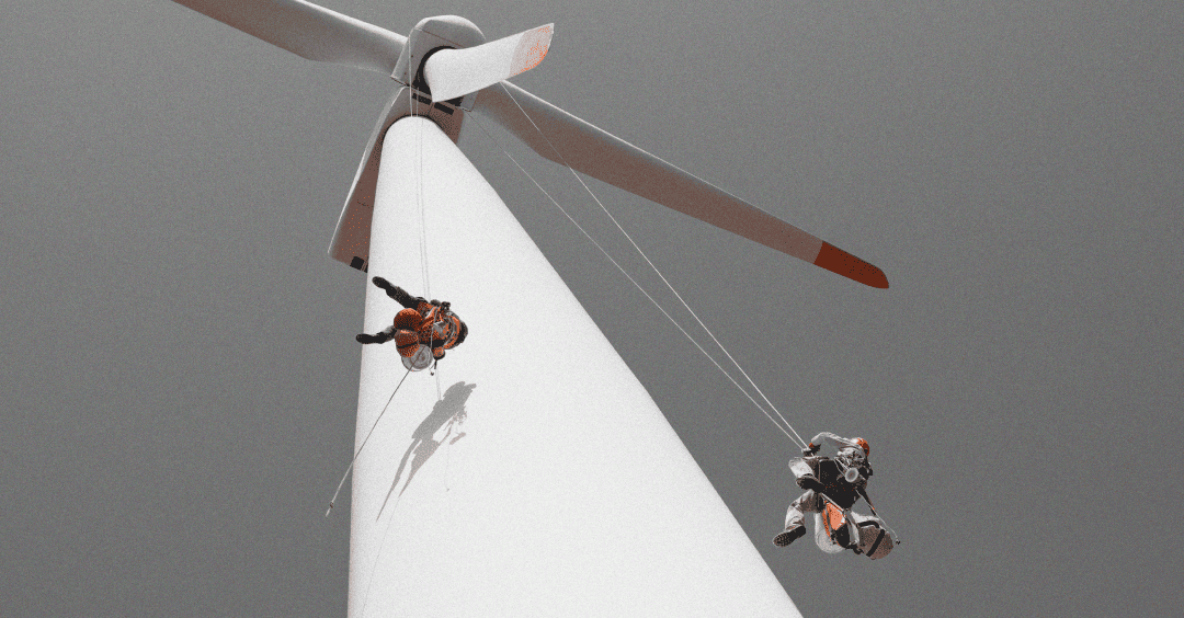 Technician working on a turbine assembly