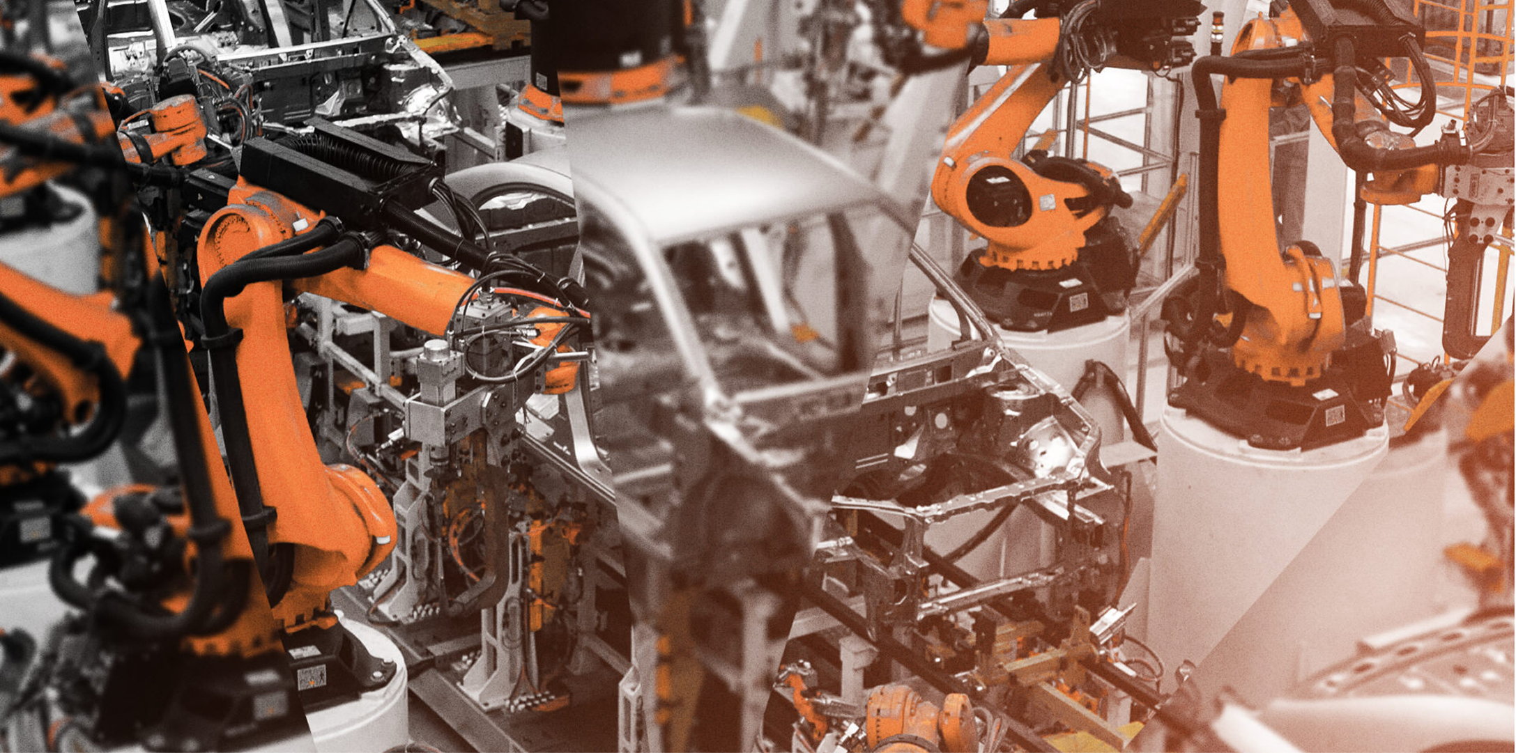 Robotic arms working on an automotive assembly line