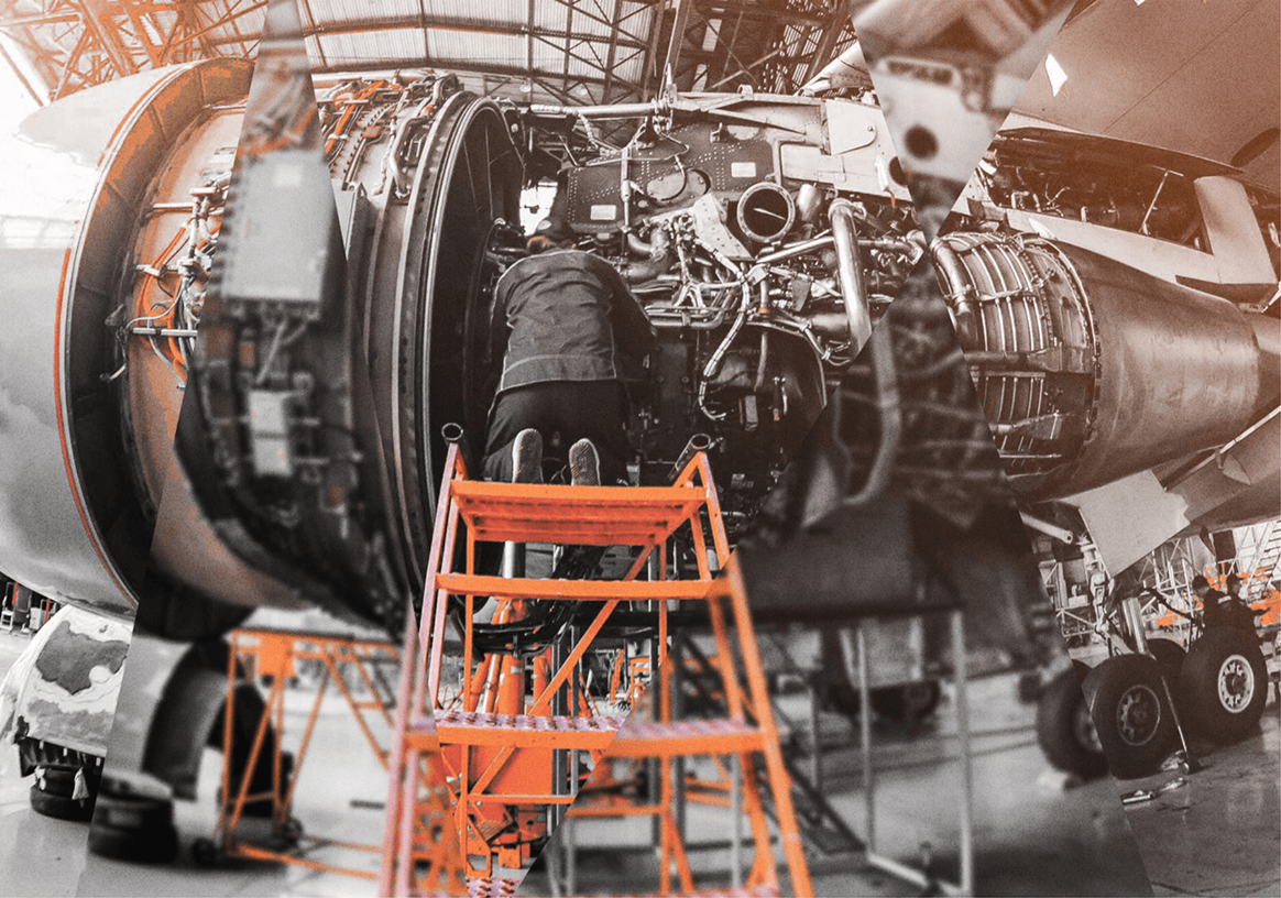 Engineers servicing an aircraft engine