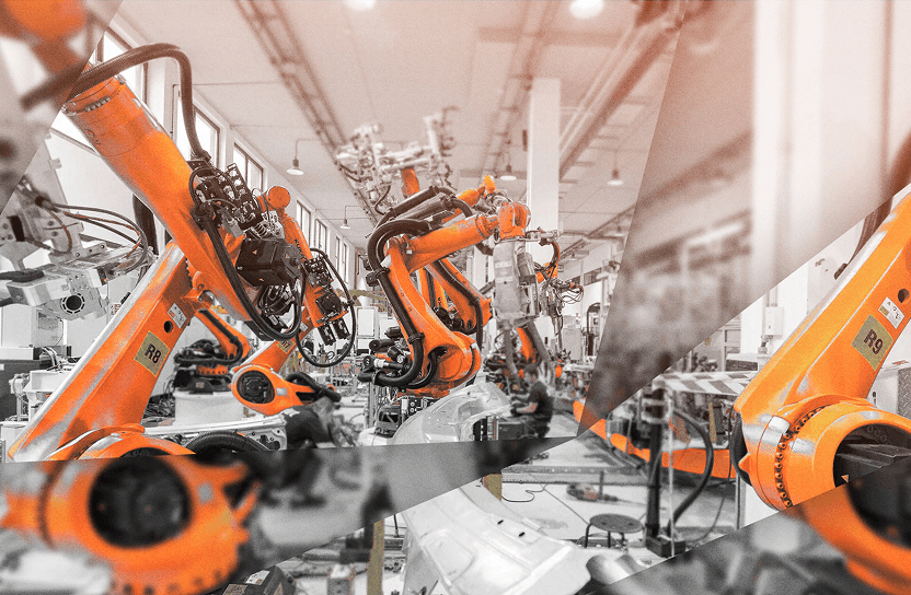 Robotic arms on an automotive assembly line