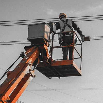 Network engineer working on telecom equipment